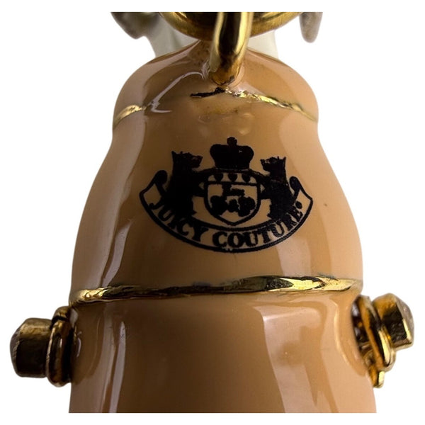 Juicy Couture Womens Gold Tone Dog Charm Keychain White/Beige Enameled