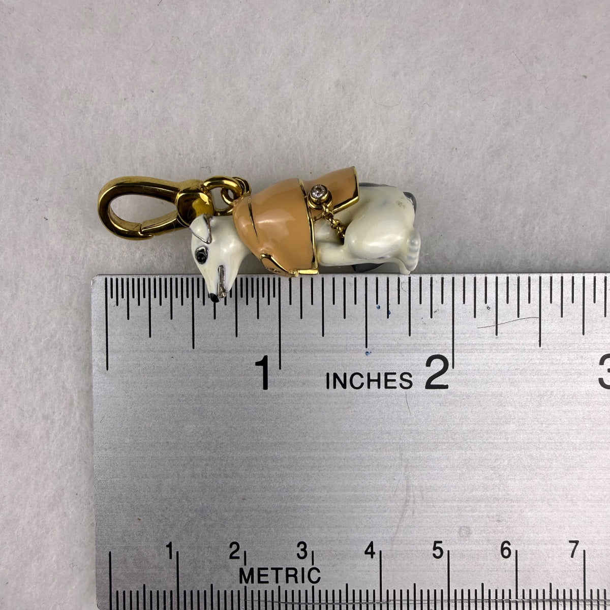 Juicy Couture Womens Gold Tone Dog Charm Keychain White/Beige Enameled