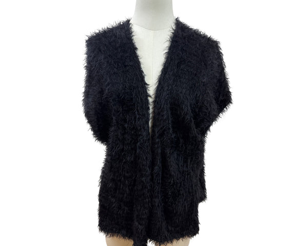 Chicos Black Fuzzy Open Front Ves Womens Knit Layer Size S/M