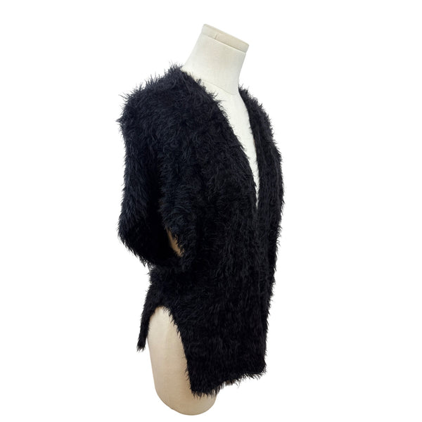 Chicos Black Fuzzy Open Front Ves Womens Knit Layer Size S/M