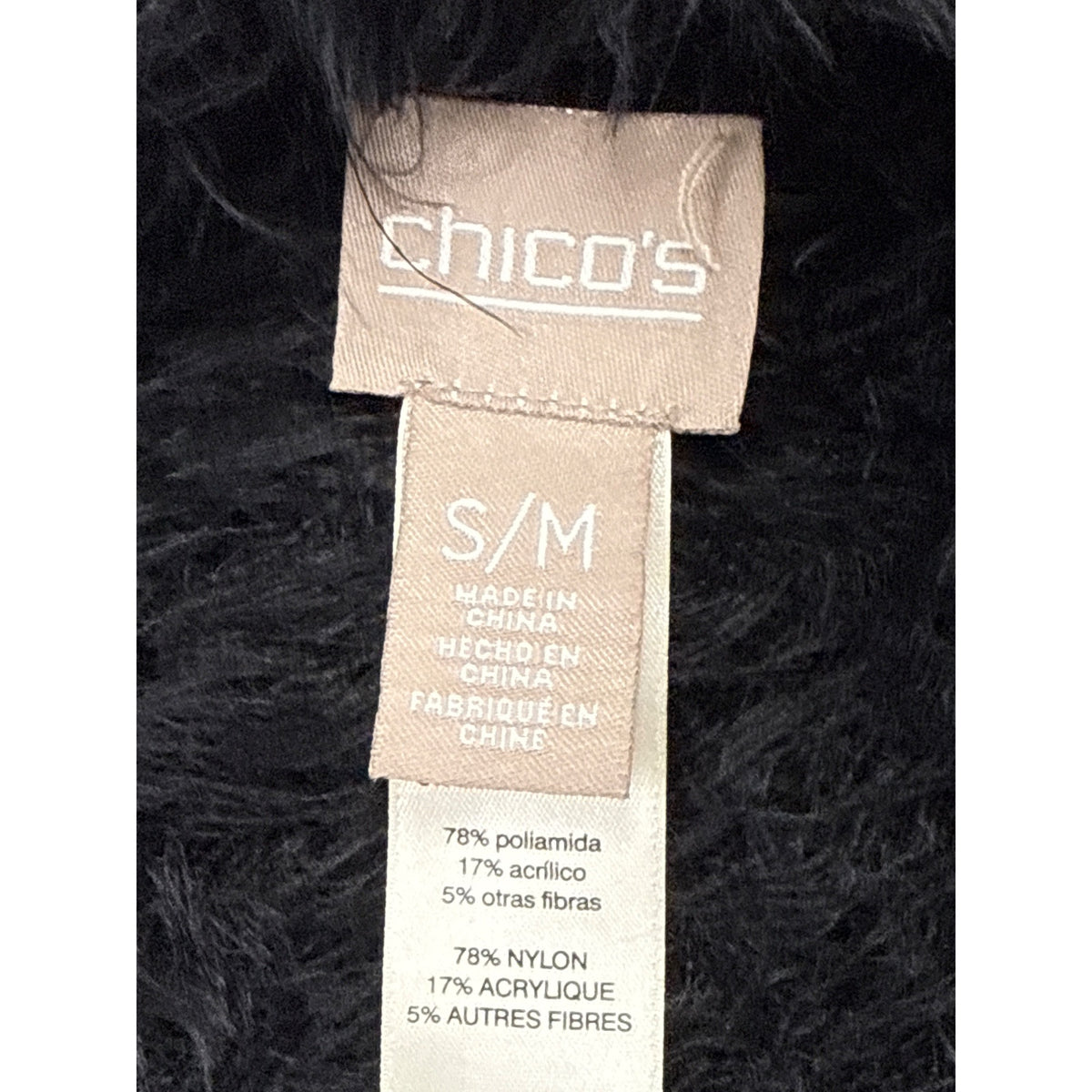Chicos Black Fuzzy Open Front Ves Womens Knit Layer Size S/M