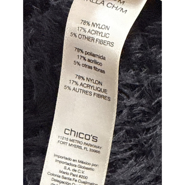 Chicos Black Fuzzy Open Front Ves Womens Knit Layer Size S/M