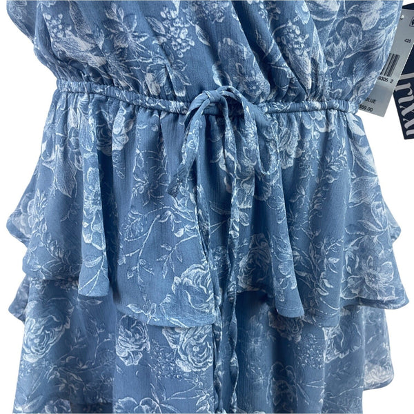 Trixxi Women’s Blue Floral Blouson Mini Dress With Tiered Ruffles Sz L - New