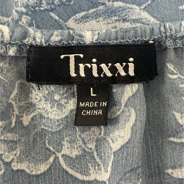 Trixxi Women’s Blue Floral Blouson Mini Dress With Tiered Ruffles Sz L - New