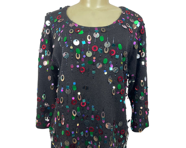 Design Options Womens Colorful Sequin Knit Sweater Size M