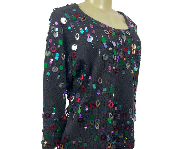 Design Options Womens Colorful Sequin Knit Sweater Size M