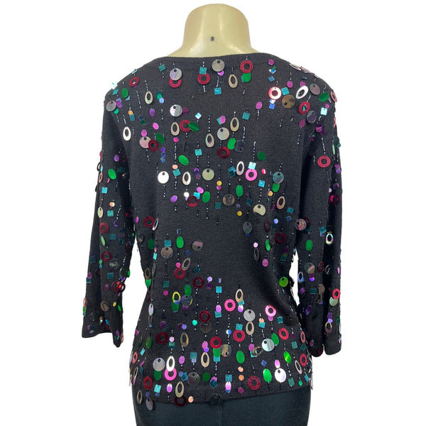 Design Options Womens Colorful Sequin Knit Sweater Size M