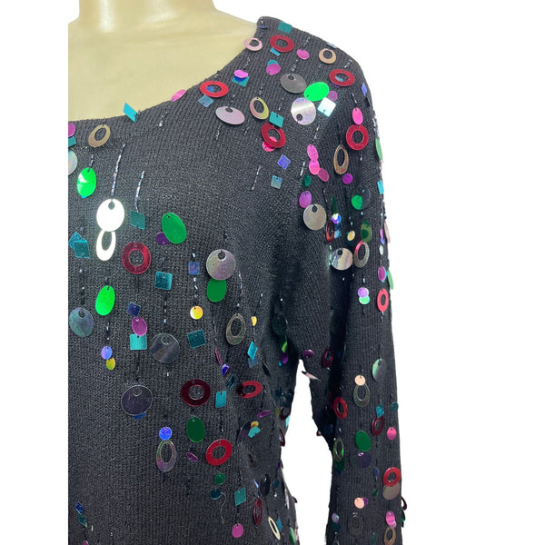 Design Options Womens Colorful Sequin Knit Sweater Size M