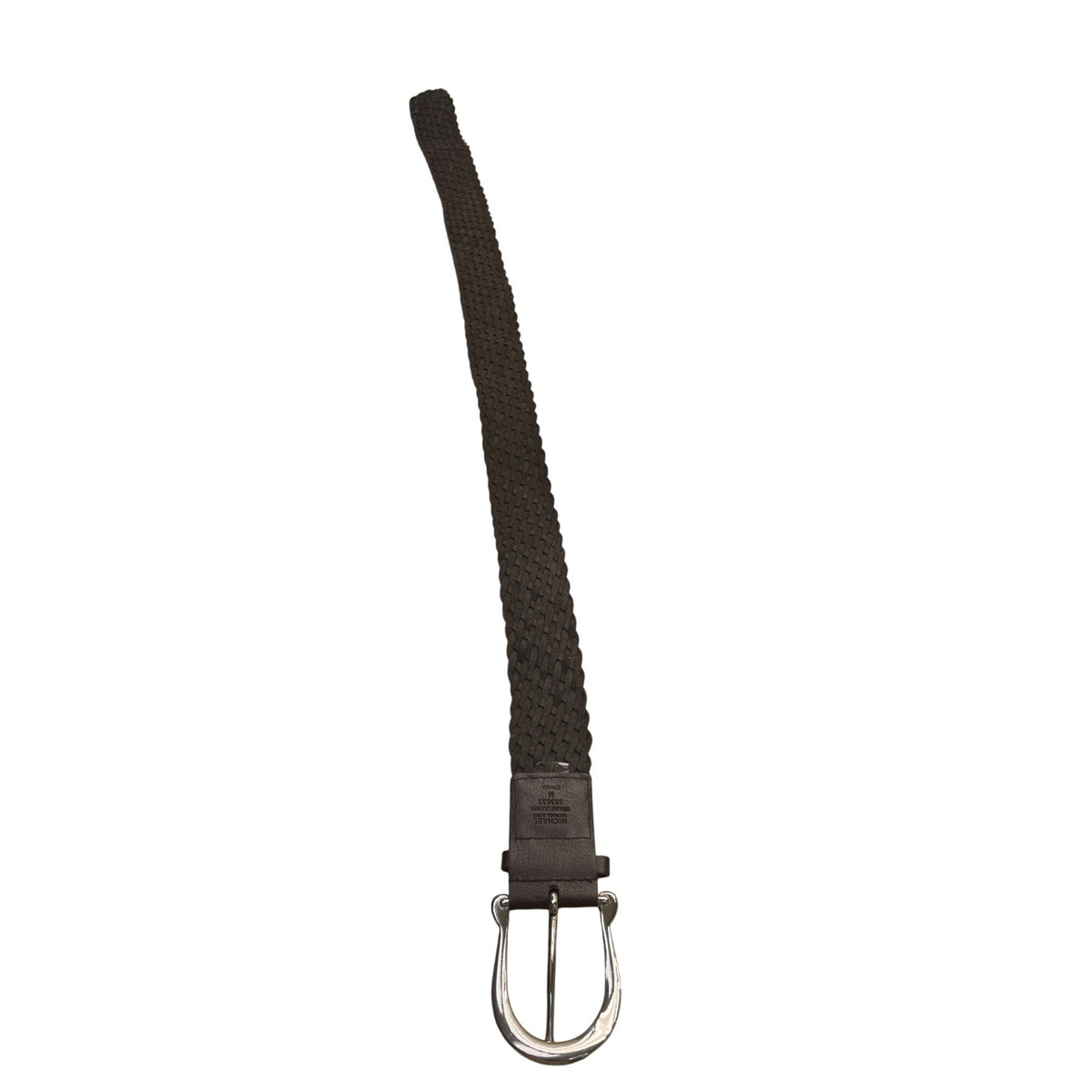 Michael Kors Genuine Leather Braided Belt With Silver Buckle M Brown