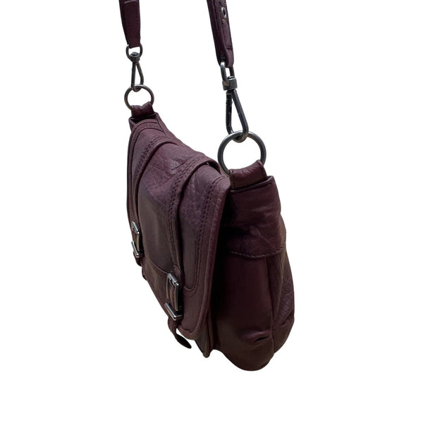 The Sak Burgundy Leather Crossbody Bag Adjustable Strap & Buckle Accents Sz M