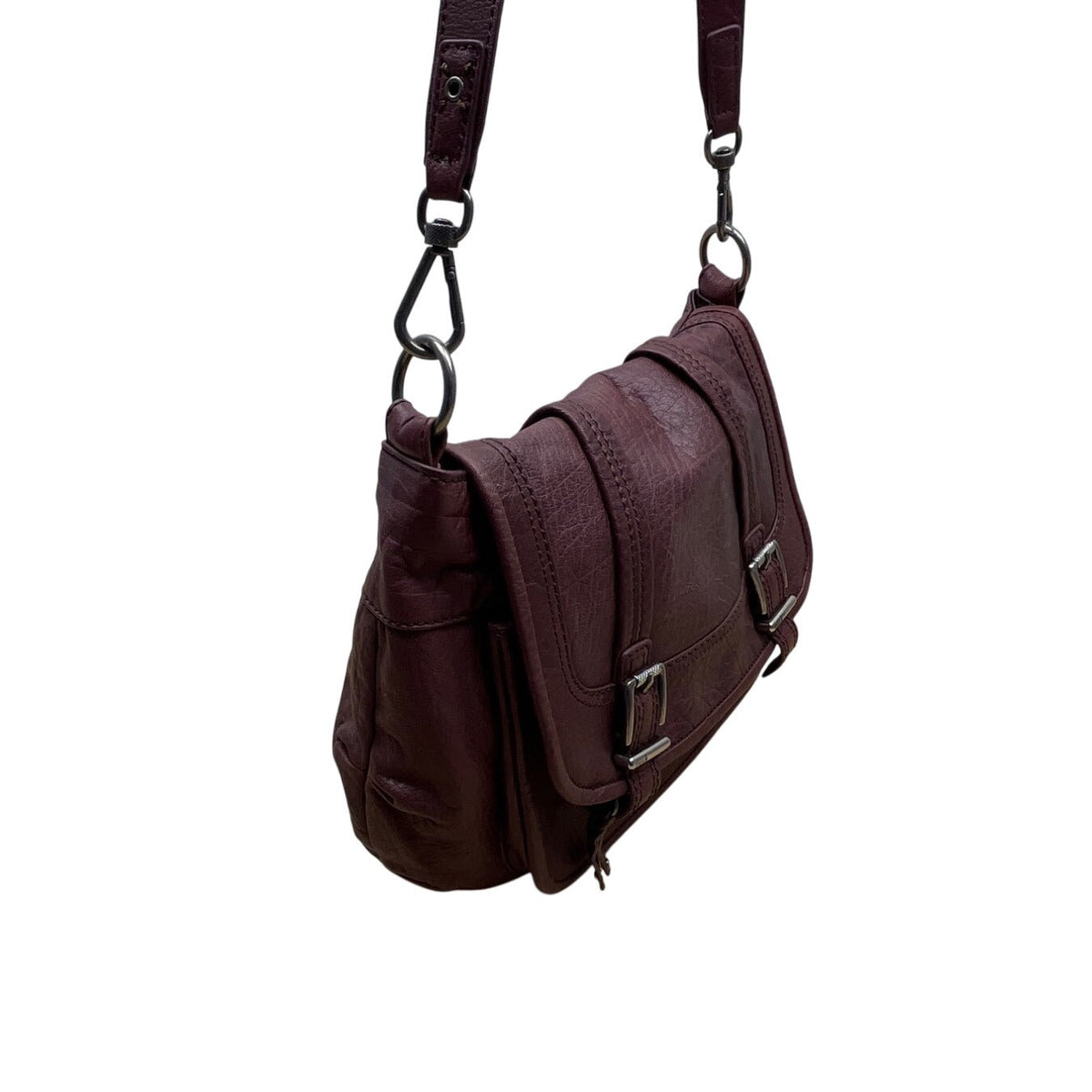The Sak Burgundy Leather Crossbody Bag Adjustable Strap & Buckle Accents Sz M