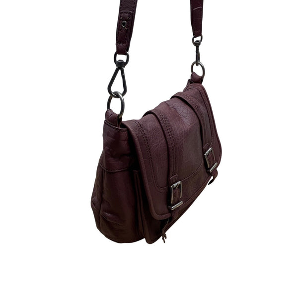 The Sak Burgundy Leather Crossbody Bag Adjustable Strap & Buckle Accents Sz M