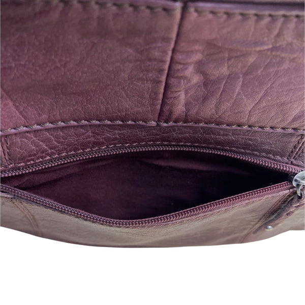 The Sak Burgundy Leather Crossbody Bag Adjustable Strap & Buckle Accents Sz M