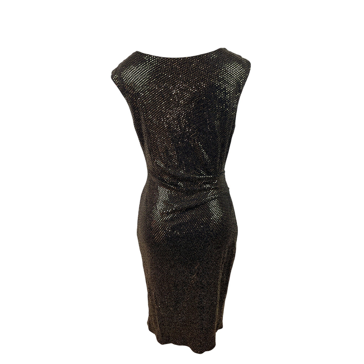 Vince Camuto Black & Gold Metallic Sheath Dress With Draped Neckline Women Sz 10
