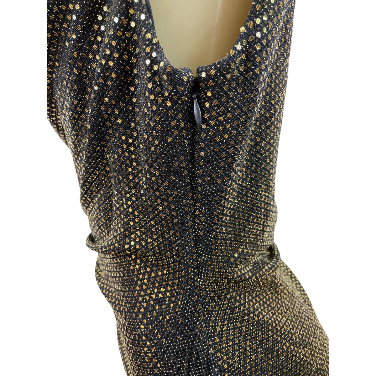 Vince Camuto Black & Gold Metallic Sheath Dress With Draped Neckline Women Sz 10