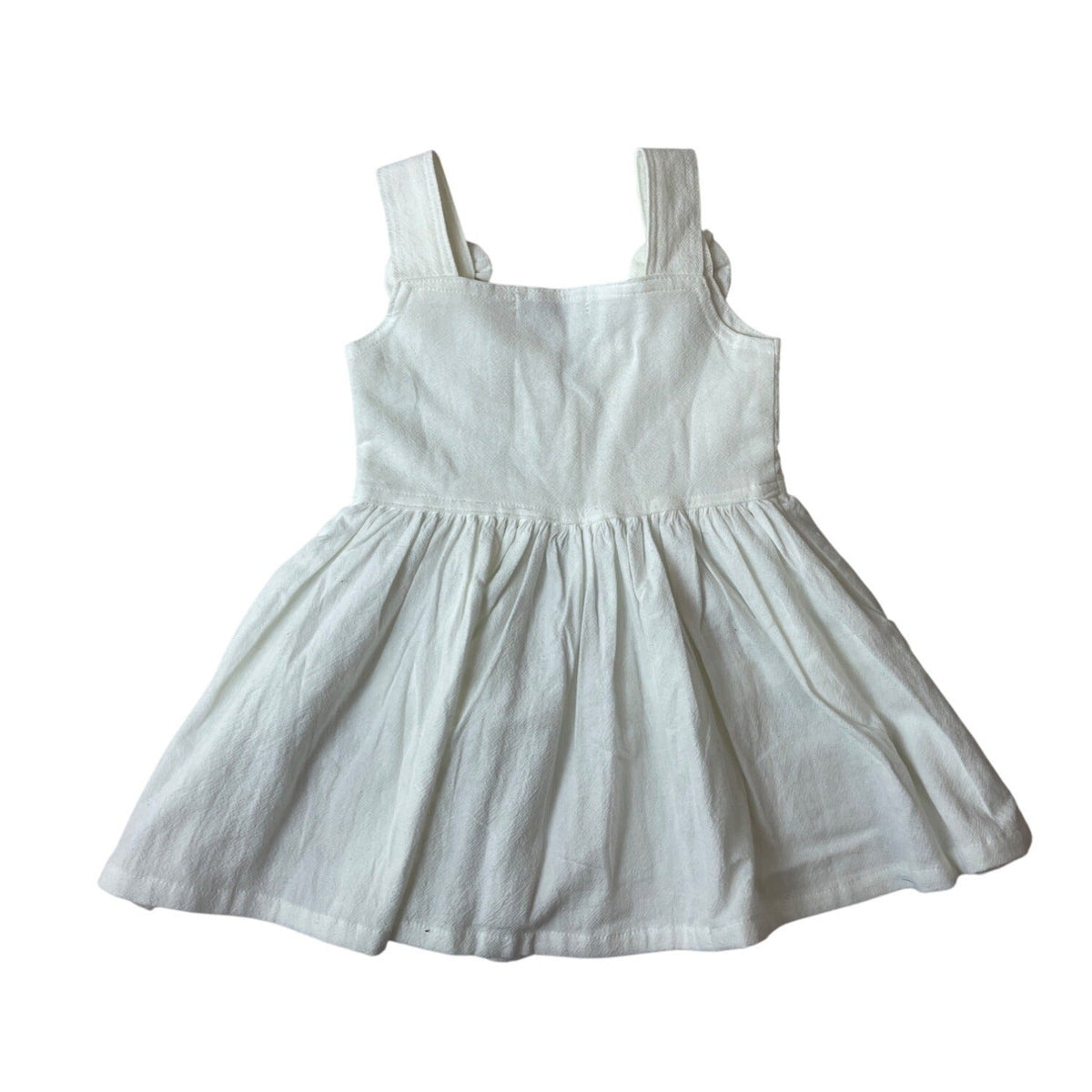 Walk Walk White Toddler Dress With Elephant Embroidery & Bow Straps Sz 1