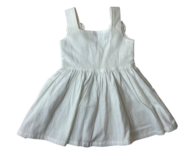 Walk Walk White Toddler Dress With Elephant Embroidery & Bow Straps Sz 1