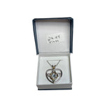 Heart-Shaped Pendant Necklace Womens Silver/Gold Accent with Blue Gem in Gift Box