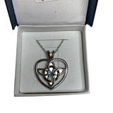 Heart-Shaped Pendant Necklace Womens Silver/Gold Accent with Blue Gem in Gift Box