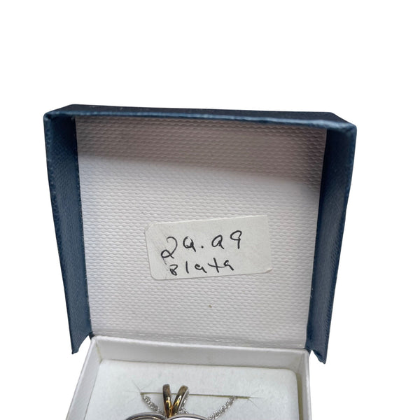 Heart-Shaped Pendant Necklace Womens Silver/Gold Accent with Blue Gem in Gift Box