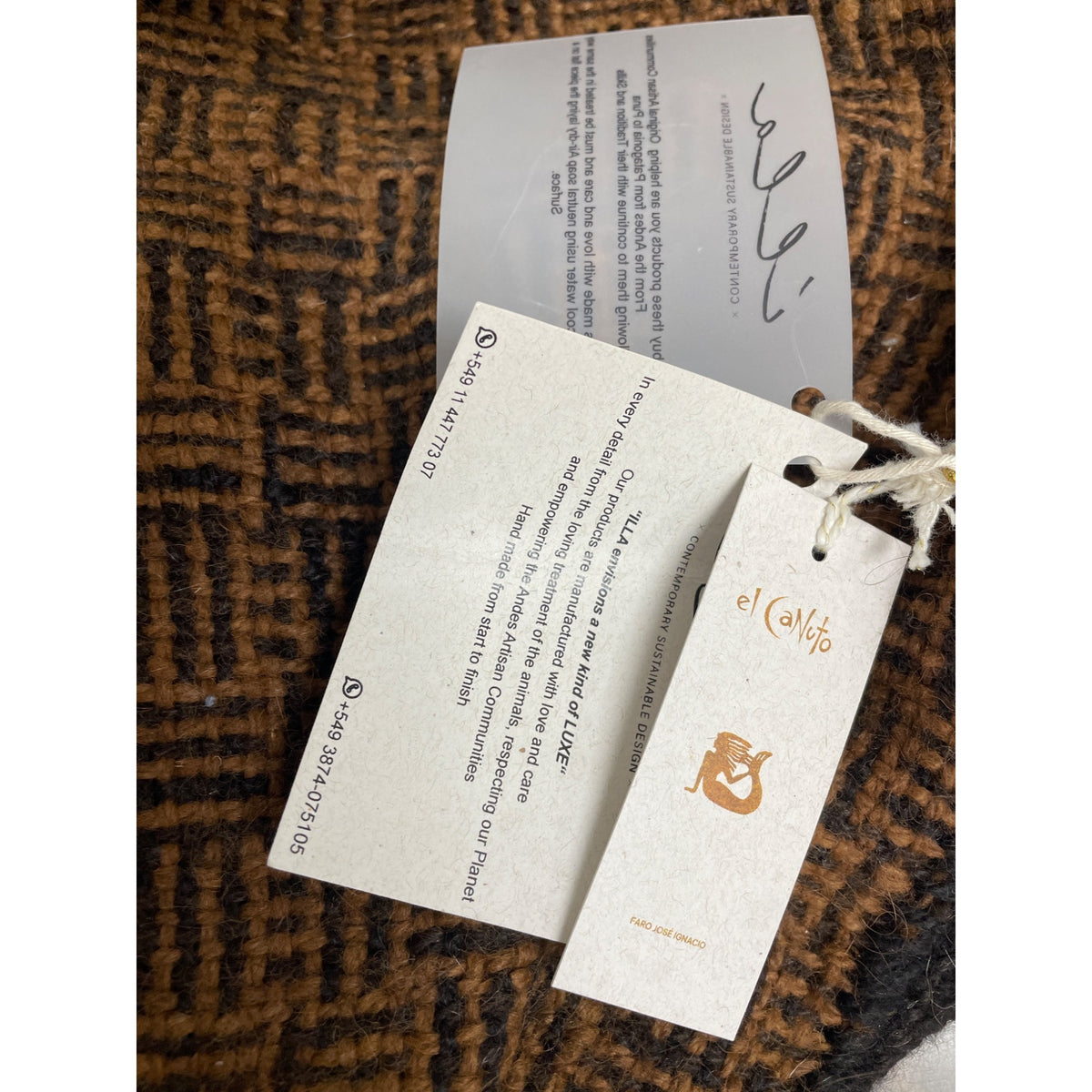 El Canuto Women’s Black Brown Alpaca Wool Geometric Pattern Shawl Wrap OS - New