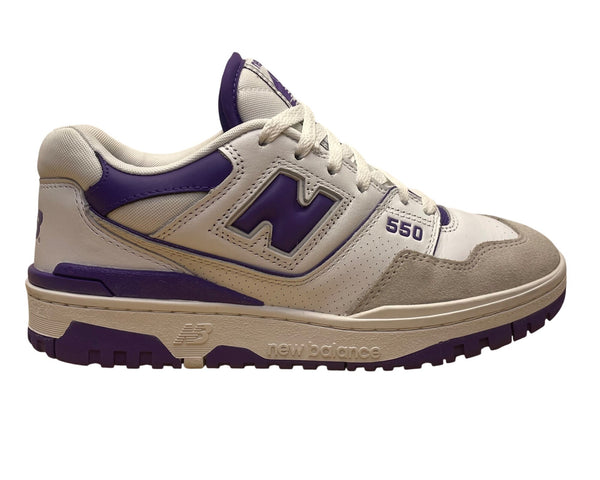 Balance Men’s White Leather & Purple Accents NB 550 Low Top Sneakers Size 6.5