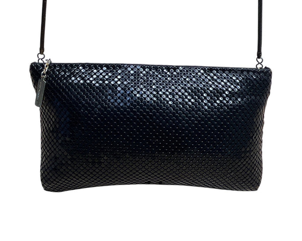 Whiting & Davis Black Metal Mesh Snake Chain Strap Crossbody Bag Sz S