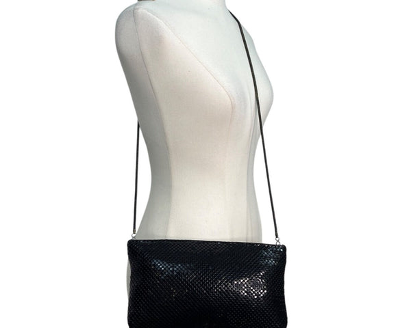 Whiting & Davis Black Metal Mesh Snake Chain Strap Crossbody Bag Sz S