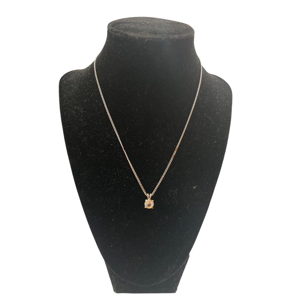 Silver Tone Womens Chain Necklace With Clear Stone Pendant