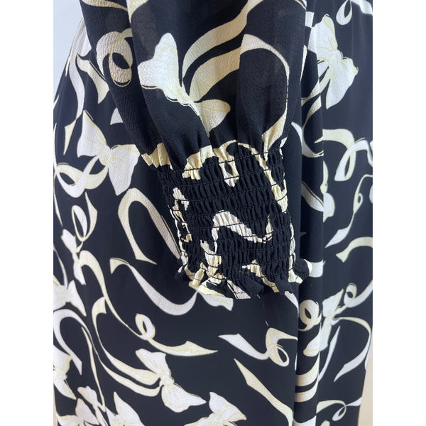 Talbots Black & Ivory Floral Pattern Womens Midi Dress Elastic Waist Lined Sz 1X