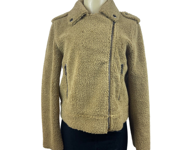 Zara Women's Tan Jacket With Zipper Zippered Pockets & Snap Collar Warm Size M