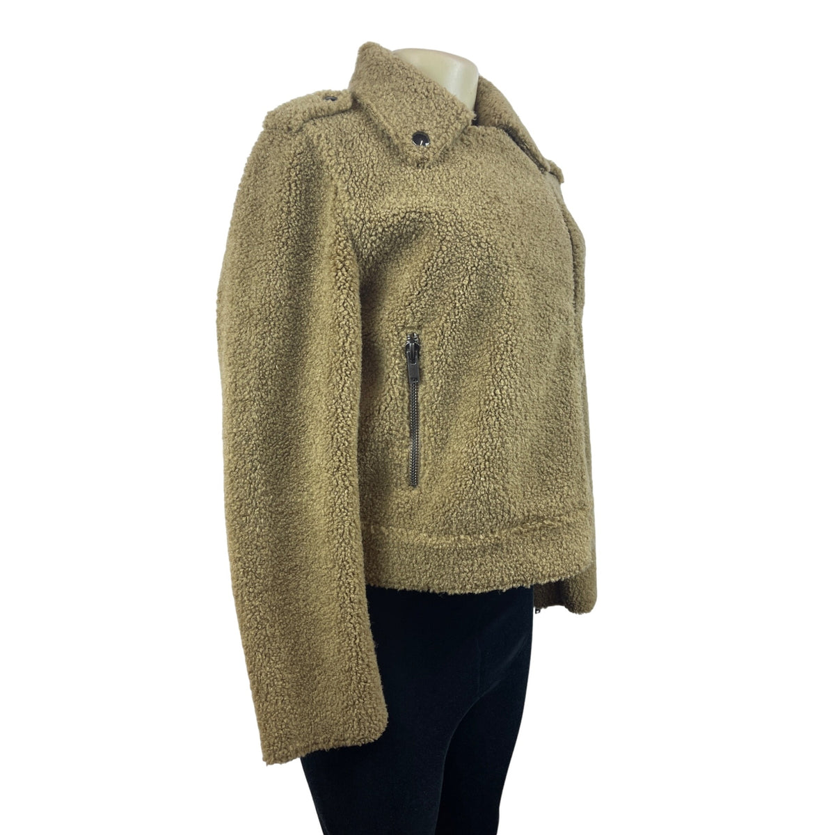 Zara Women's Tan Jacket With Zipper Zippered Pockets & Snap Collar Warm Size M