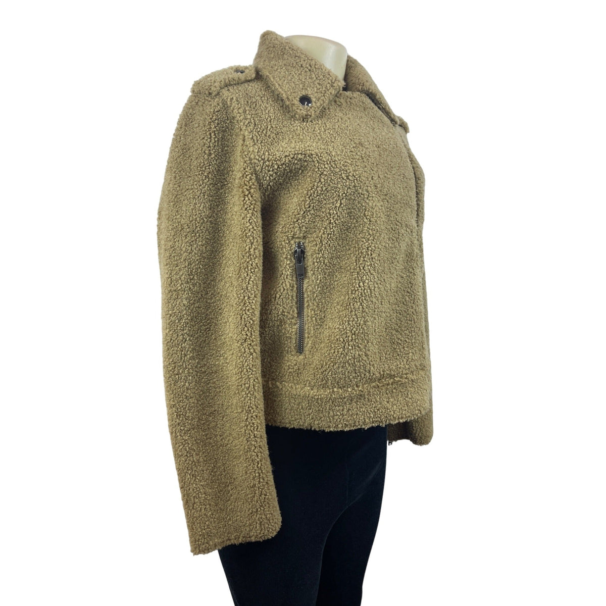 Zara Women's Tan Jacket With Zipper Zippered Pockets & Snap Collar Warm Size M