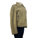 Zara Women's Tan Jacket With Zipper Zippered Pockets & Snap Collar Warm Size M