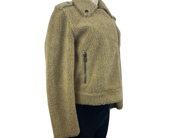 Zara Women's Tan Jacket With Zipper Zippered Pockets & Snap Collar Warm Size M