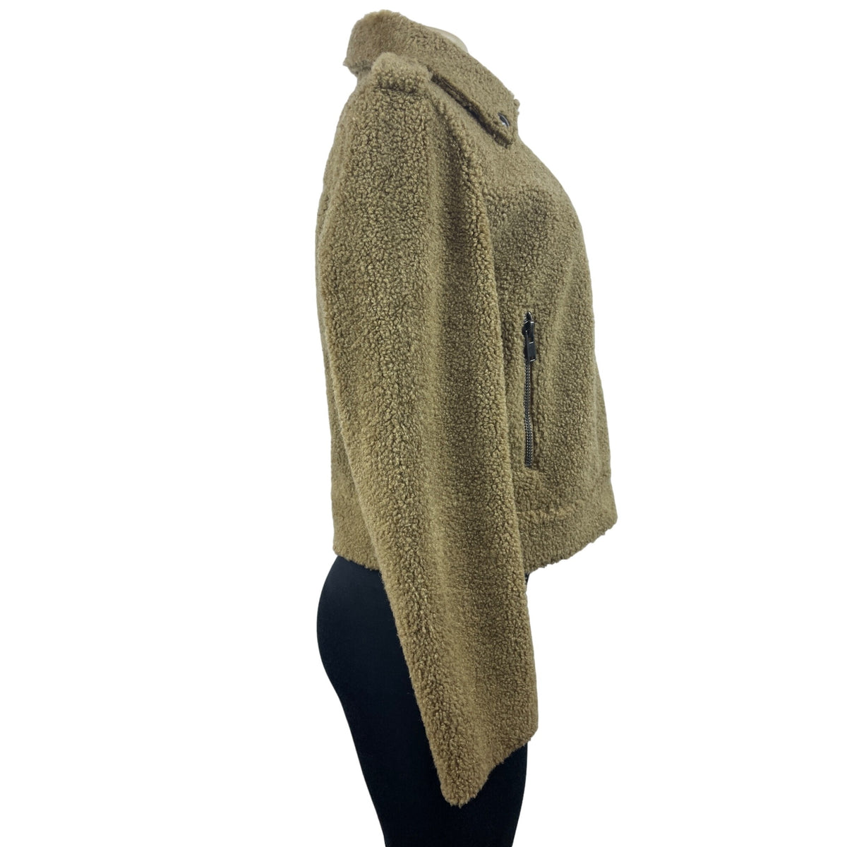 Zara Women's Tan Jacket With Zipper Zippered Pockets & Snap Collar Warm Size M