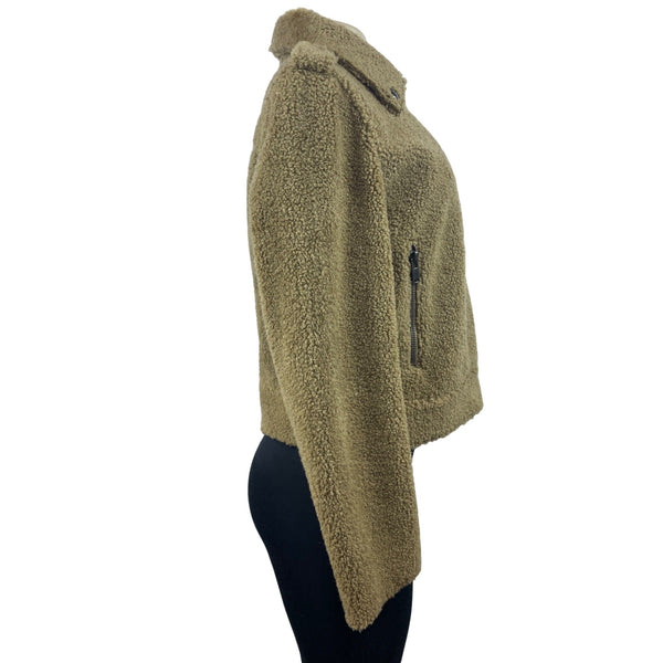 Zara Women's Tan Jacket With Zipper Zippered Pockets & Snap Collar Warm Size M