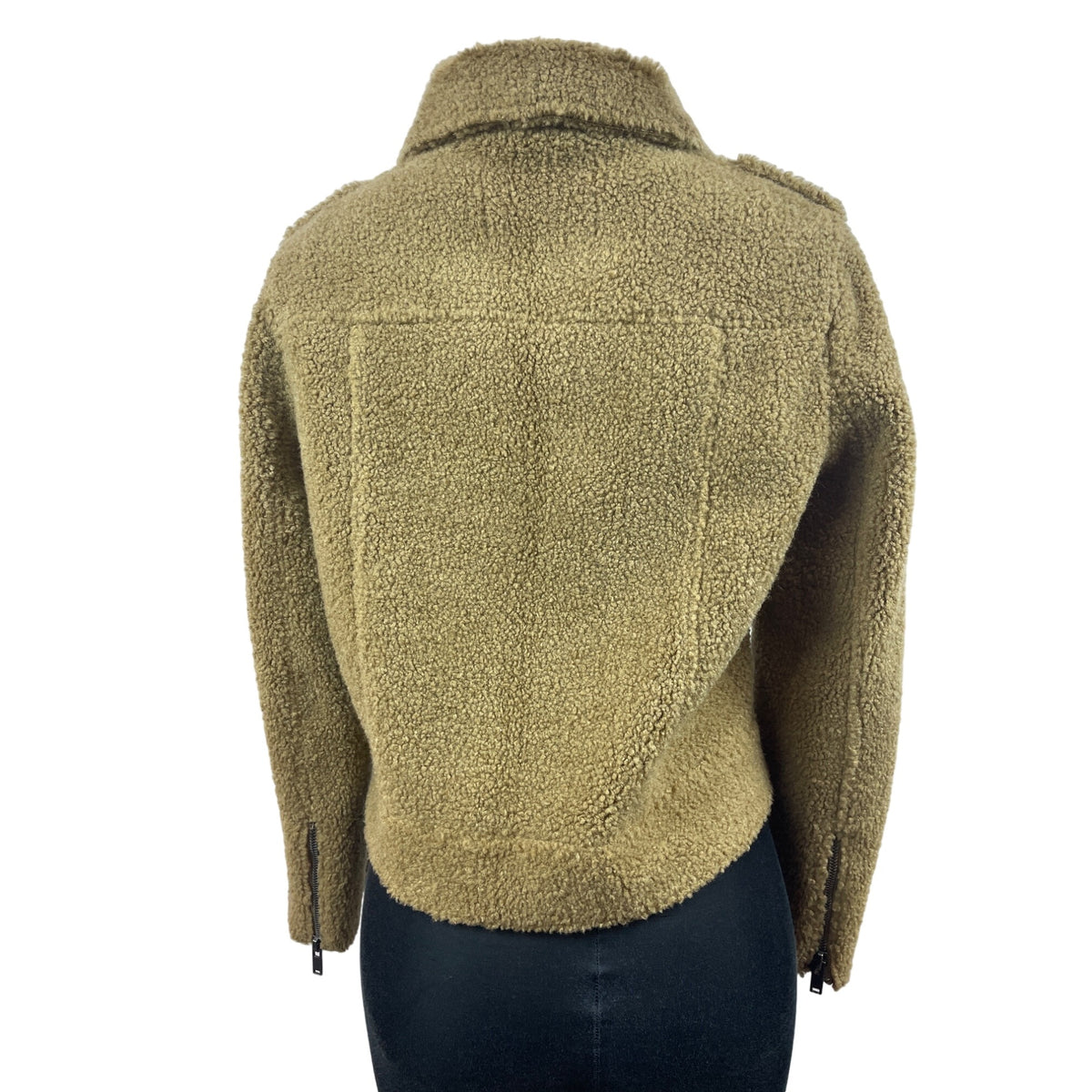 Zara Women's Tan Jacket With Zipper Zippered Pockets & Snap Collar Warm Size M