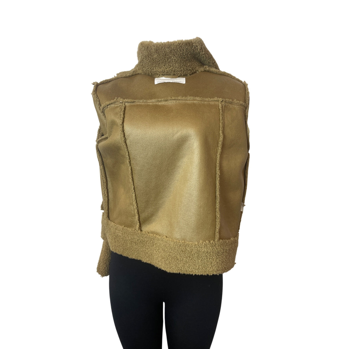 Zara Women's Tan Jacket With Zipper Zippered Pockets & Snap Collar Warm Size M