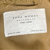 Zara Women's Tan Jacket With Zipper Zippered Pockets & Snap Collar Warm Size M