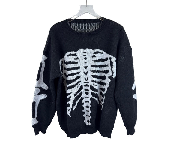 Black Unisex Skeleton Knit Pullover Sweater XL 100% Polyester Crewneck Halloween