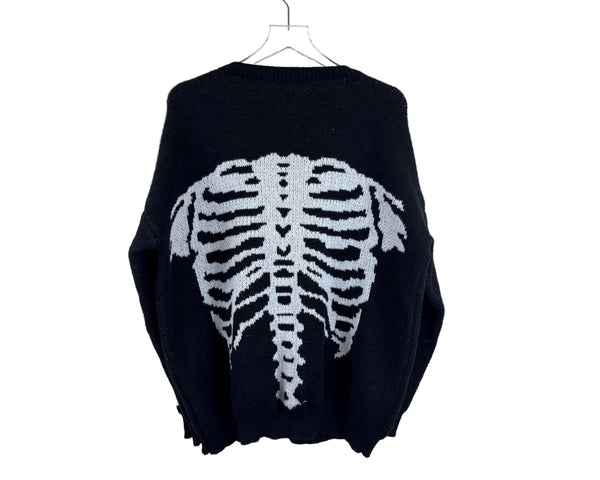 Black Unisex Skeleton Knit Pullover Sweater XL 100% Polyester Crewneck Halloween