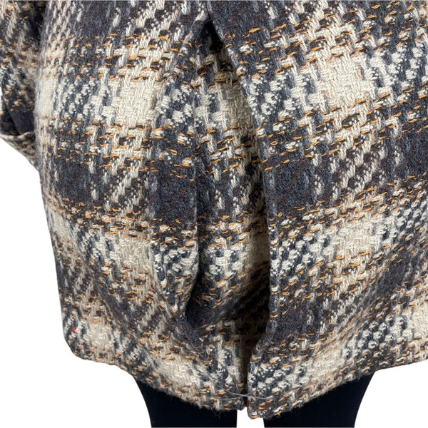 Dkny Women's Gray and Beige Plaid Double Breasted Peacoat Jacket Size 8