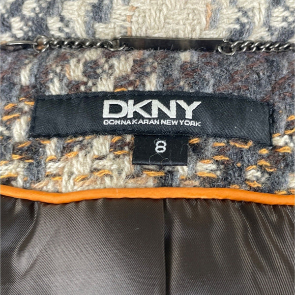Dkny Women's Gray and Beige Plaid Double Breasted Peacoat Jacket Size 8