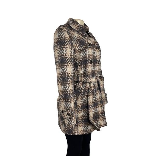 Dkny Women's Gray and Beige Plaid Double Breasted Peacoat Jacket Size 8