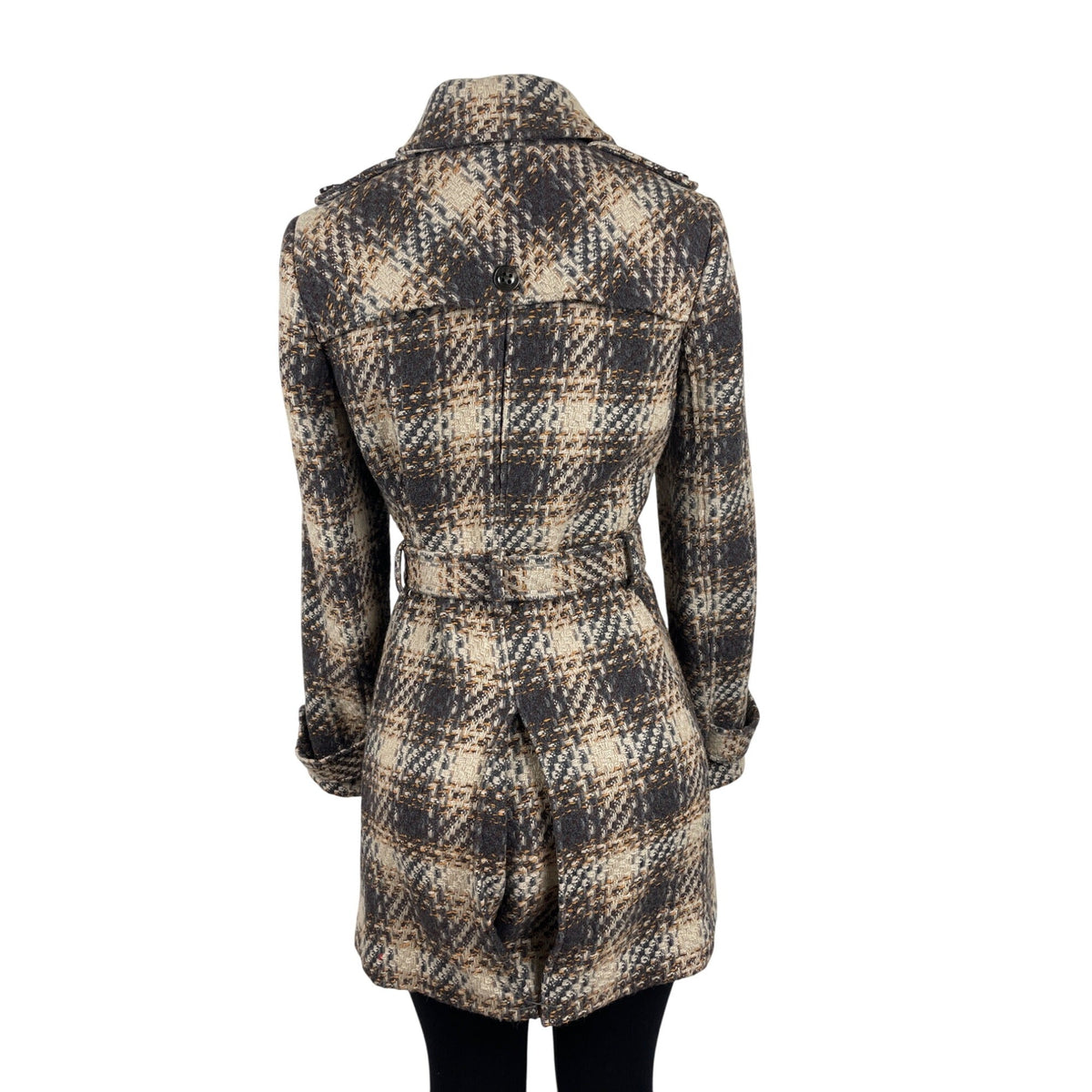 Dkny Women's Gray and Beige Plaid Double Breasted Peacoat Jacket Size 8