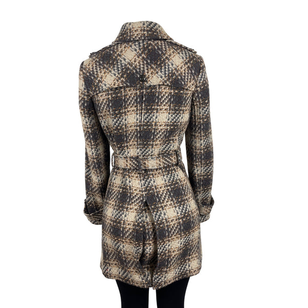 Dkny Women's Gray and Beige Plaid Double Breasted Peacoat Jacket Size 8