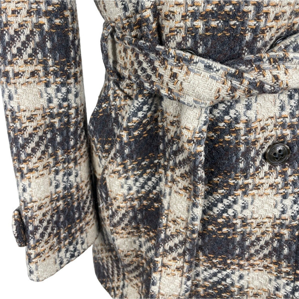 Dkny Women's Gray and Beige Plaid Double Breasted Peacoat Jacket Size 8
