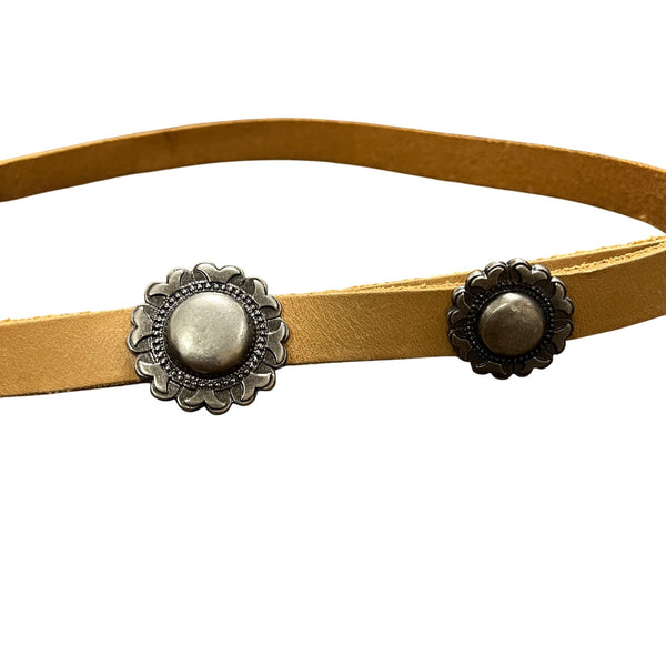 Ginnie Johansen Womens Tan Leather Concho Belt Western Style Adjustable Silver Tone