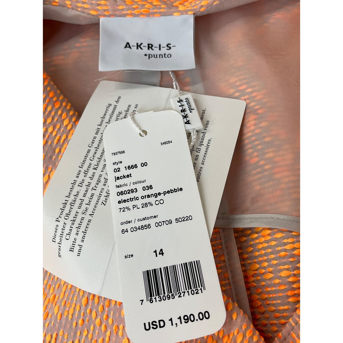 Akris Punto Women's Orange Modern  Knitted Fabric Jacket  Sz 14- NWT
